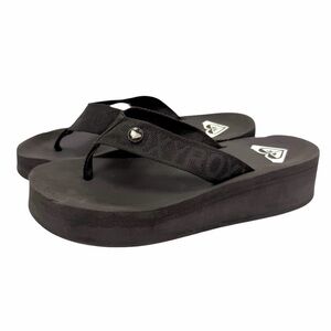 Roxy Platform Flip Flops Black Y2K Thong Sandals Chunky Beach Preppy 8.5